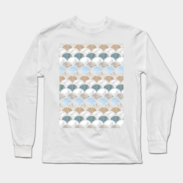 preppy minimalist neutral color beige marble mermaid scales Long Sleeve T-Shirt by Tina